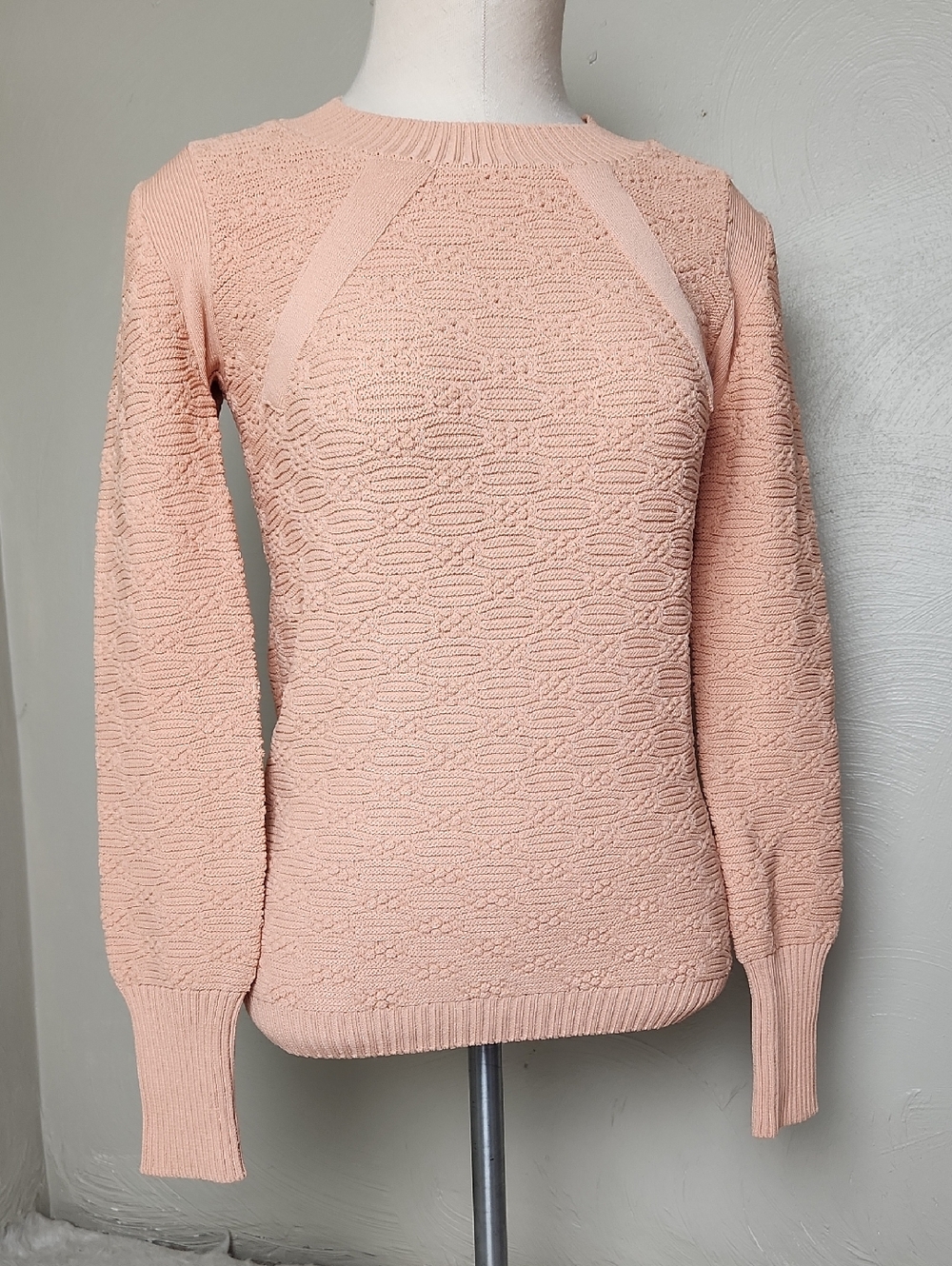 For Love & Lemons Knitz Crewneck Textured Sweater - Peach Pink - Small